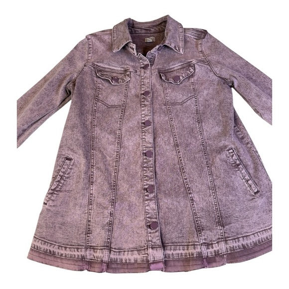 LOGO by Lori Goldstein Button Front Denim Jacket Released Hem Vintage Purple - Picture 6 of 16